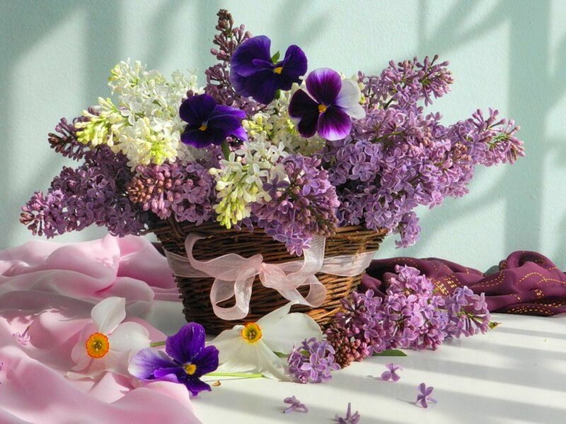 Woven Basket with Flowers — Purple, Serene, Spring
