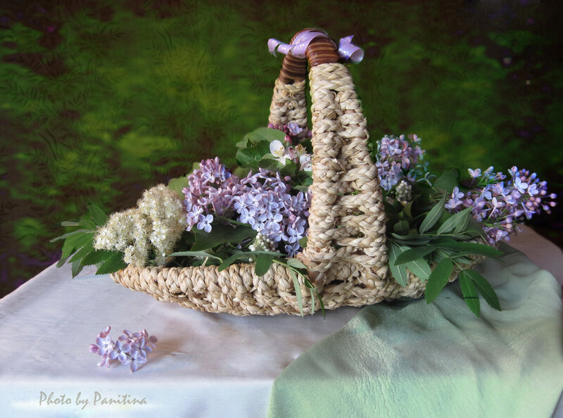 Woven Basket with Flowers — Purple, Serene