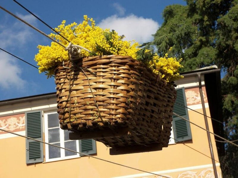 Woven Basket with Flowers — Yellow, Bright