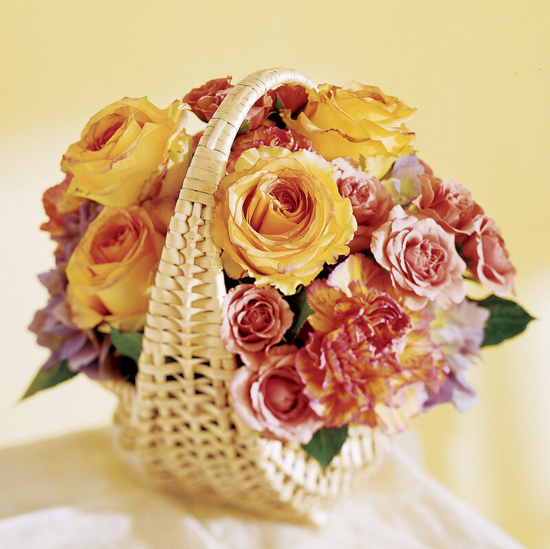 Woven Basket with Flowers — Yellow, Calm