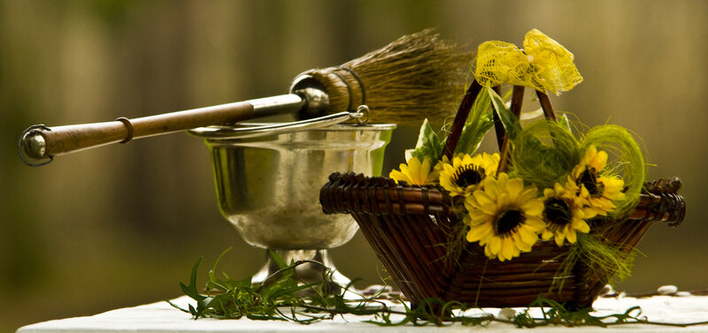 Woven Basket with Flowers — Yellow, Serene, Afternoon