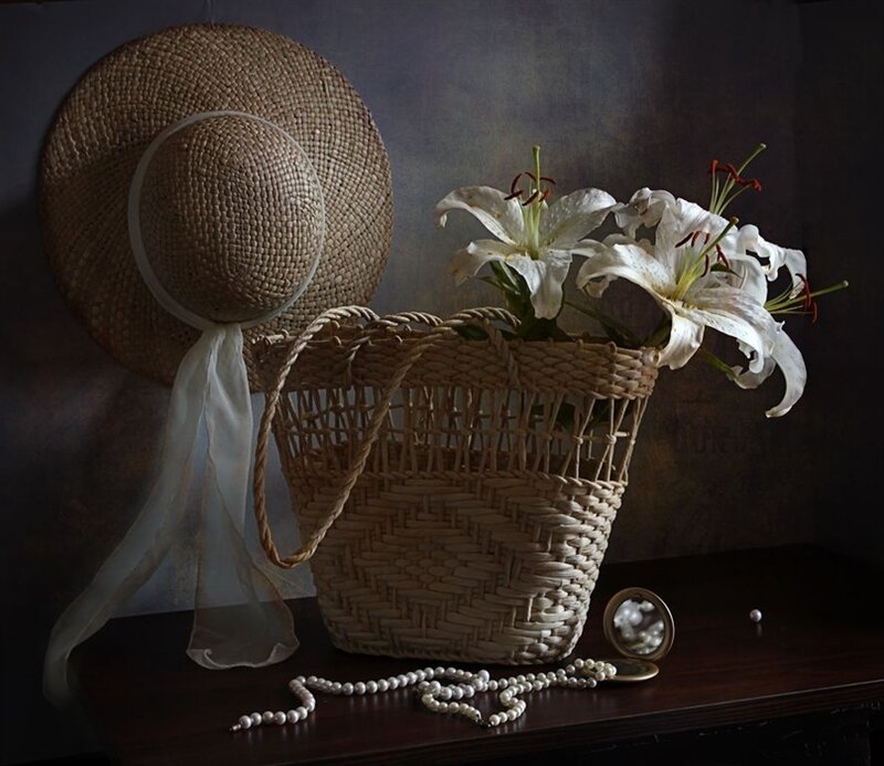 Woven Basket with Lilies