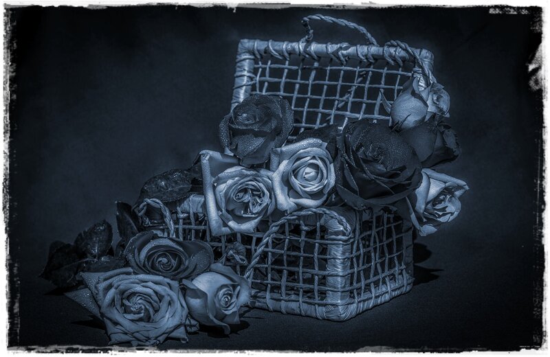 Woven Basket with Roses — Blue