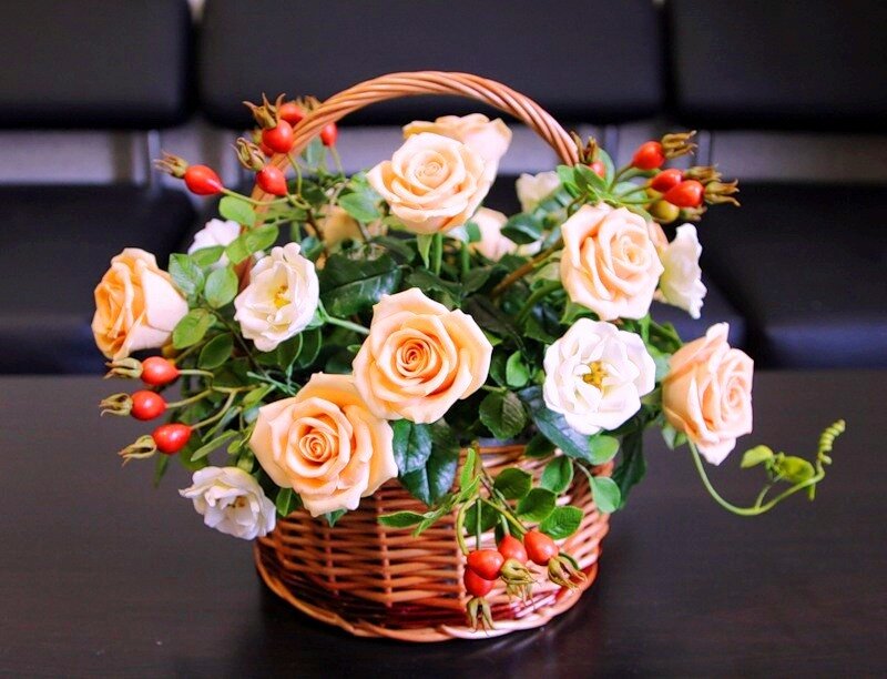 Woven Basket with Roses — Brown
