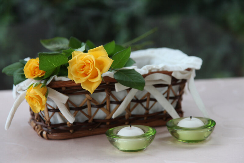 Woven Basket with Roses