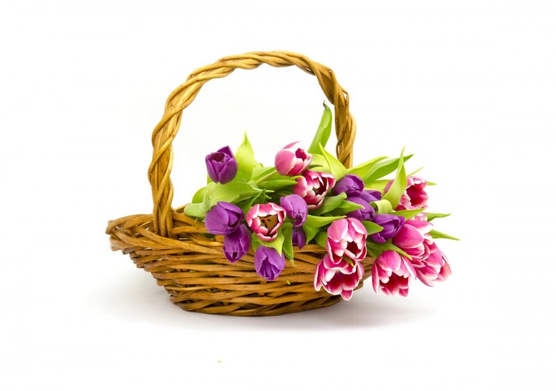 Woven Basket with Tulips — Brown
