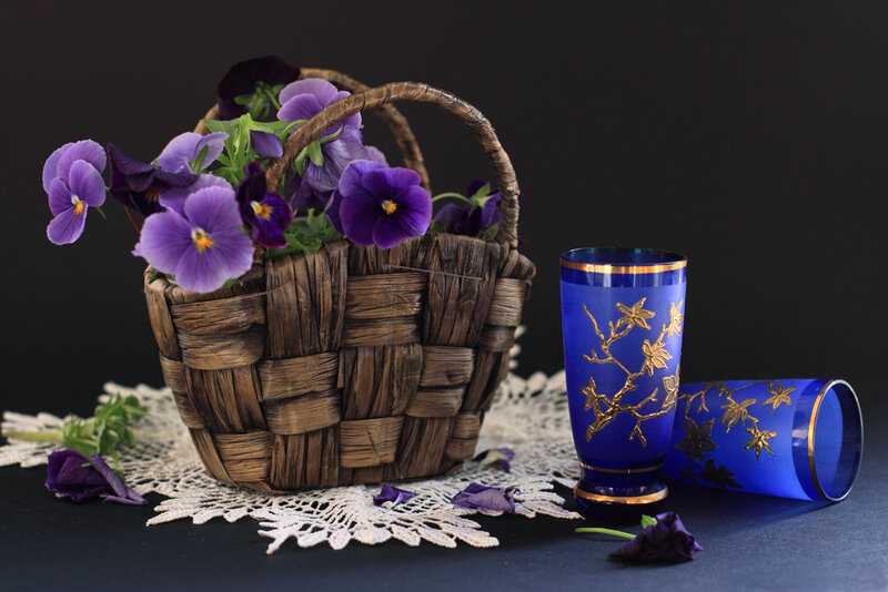 Woven Basket with Violets
