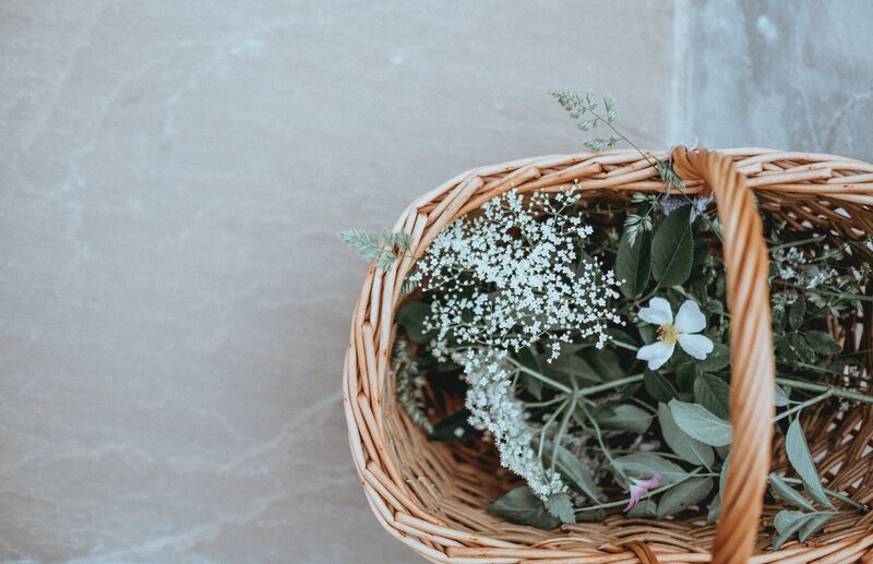 Woven basket with wildflowers