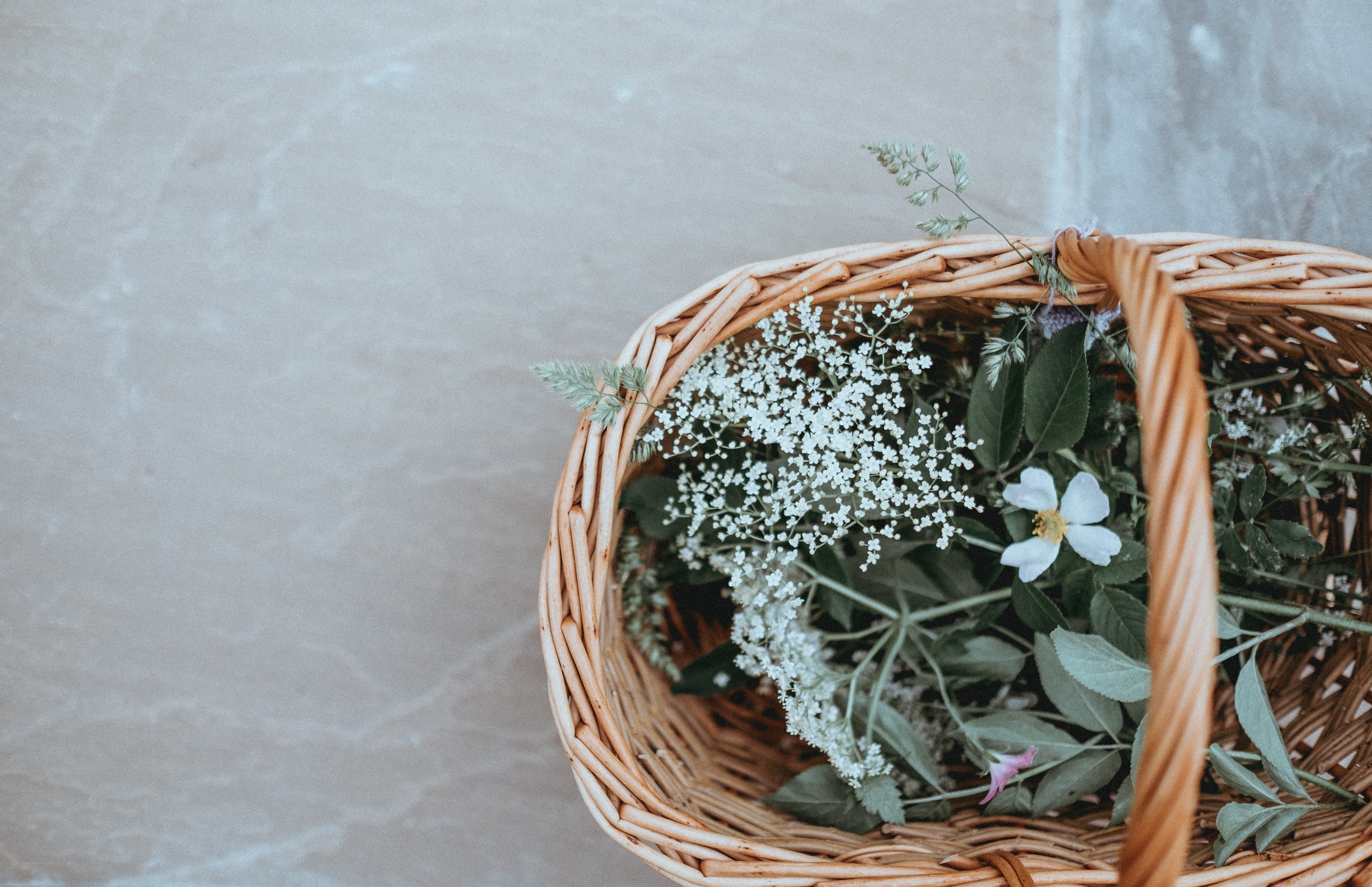 Woven basket with wildflowers