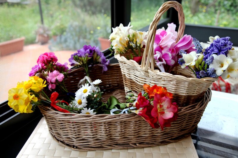 Woven Baskets with Flowers — Brown, Calm