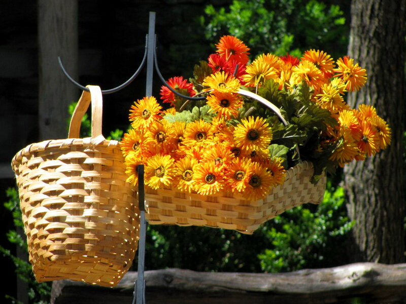 Woven Baskets with Flowers — Yellow
