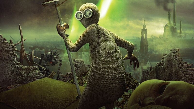 woven creature in a ruined city