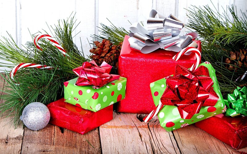 Wrapped Christmas Gifts — Red, Festive, Winter