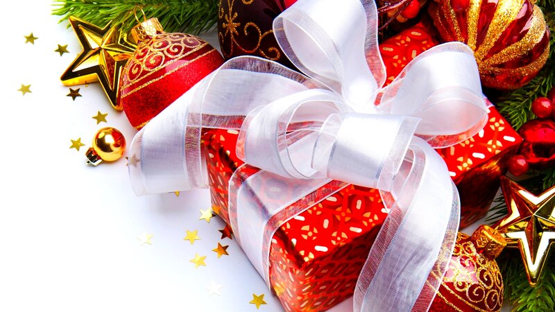 Wrapped Gift with Ornaments
