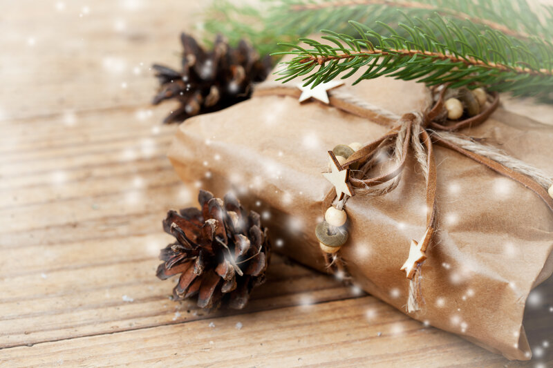 Wrapped Gift with Pinecones