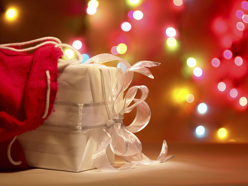 Wrapped Gift with Ribbon — White, Festive