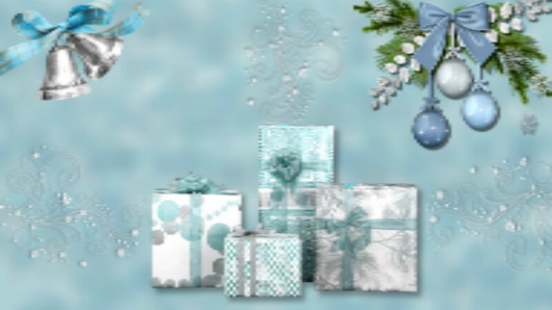 Wrapped Gifts and Ornaments — Blue