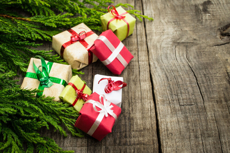 Wrapped Gifts on Wood