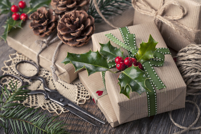 Wrapped Gifts with Holly