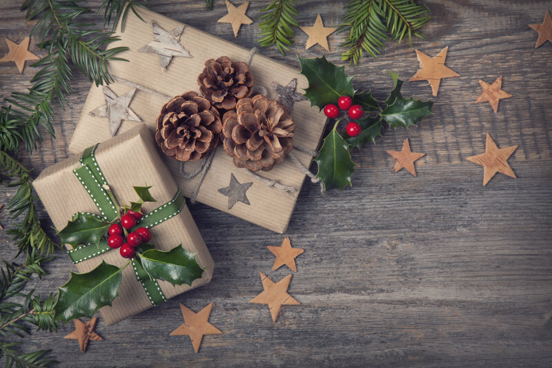Wrapped Gifts with Pinecones