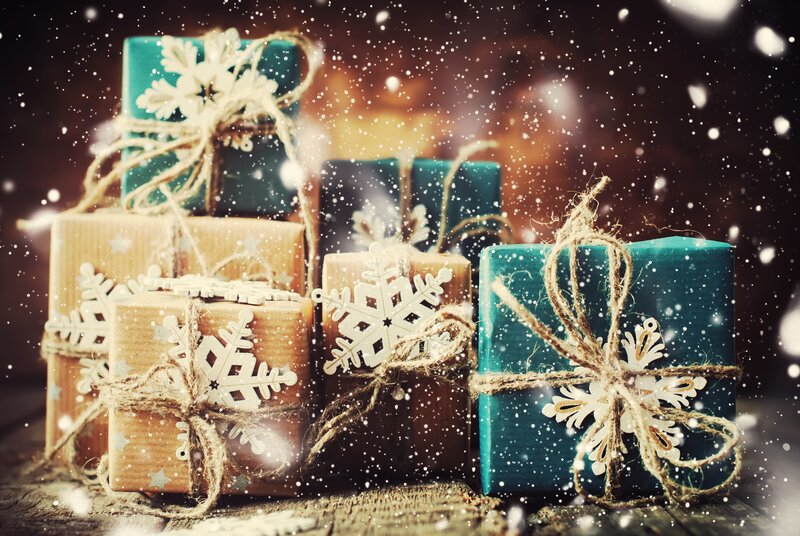 Wrapped Holiday Gifts — Brown, Festive, Winter, Photograph
