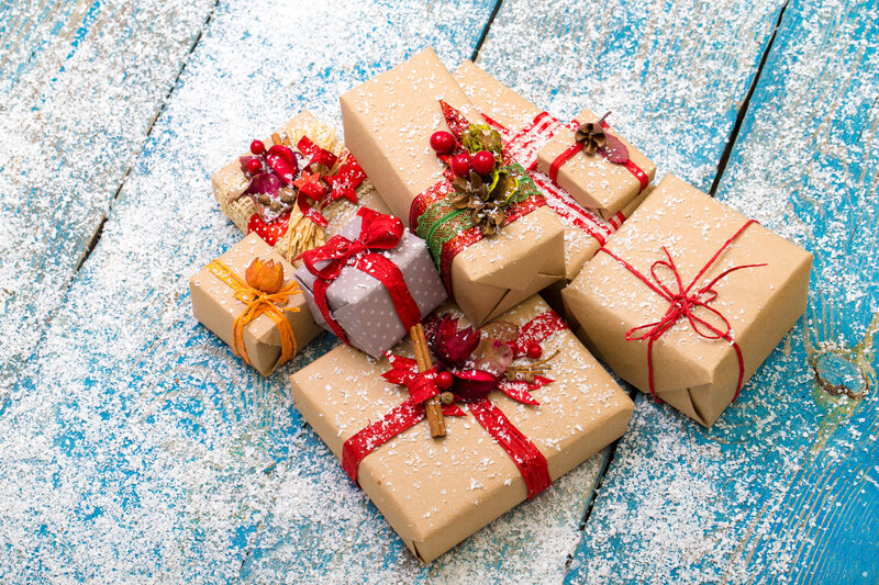 Wrapped Holiday Gifts — Brown, Festive, Winter