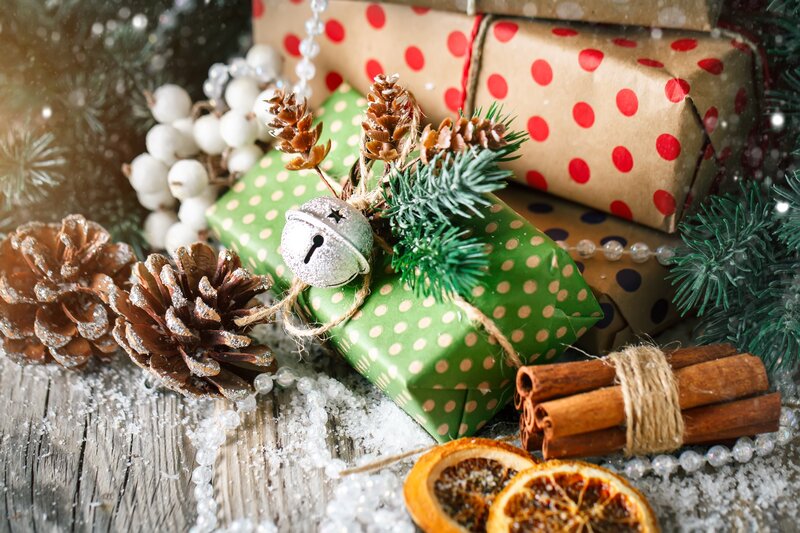 Wrapped Holiday Gifts — Green, Festive