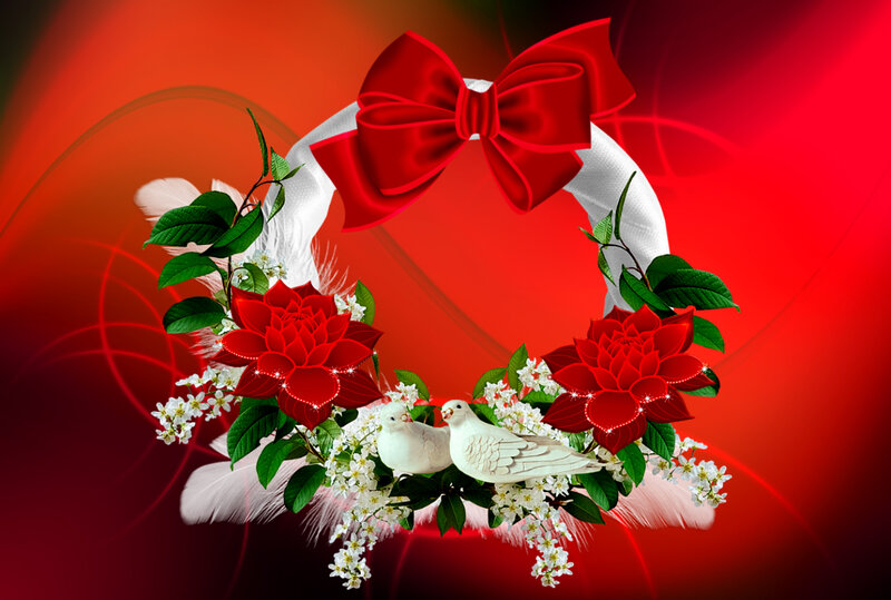 Wreath with Doves and Flowers