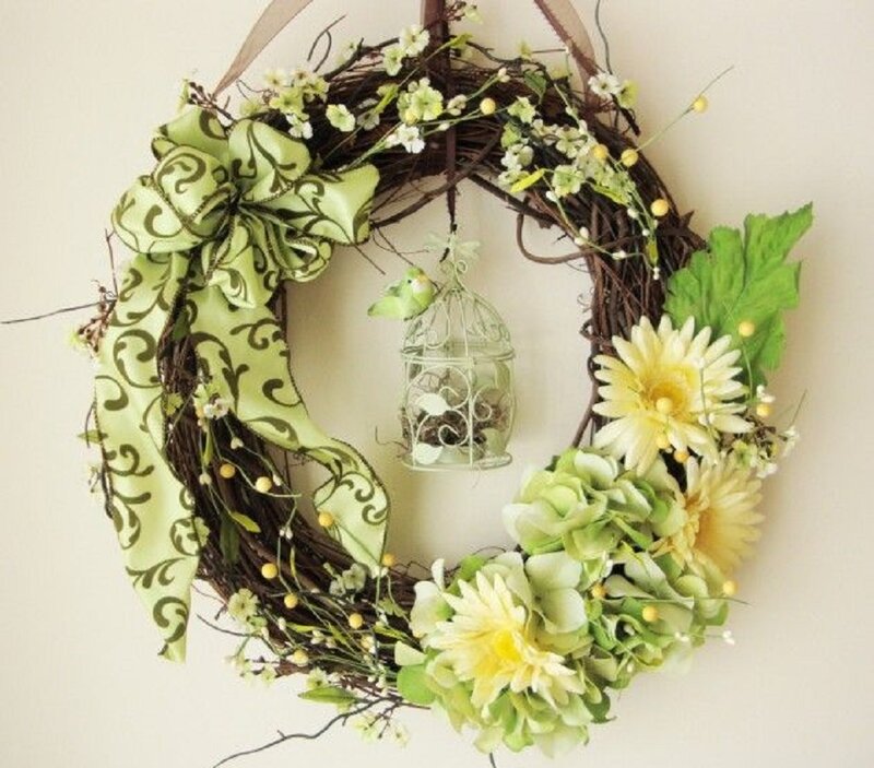 Wreath with Flowers and Birdcage