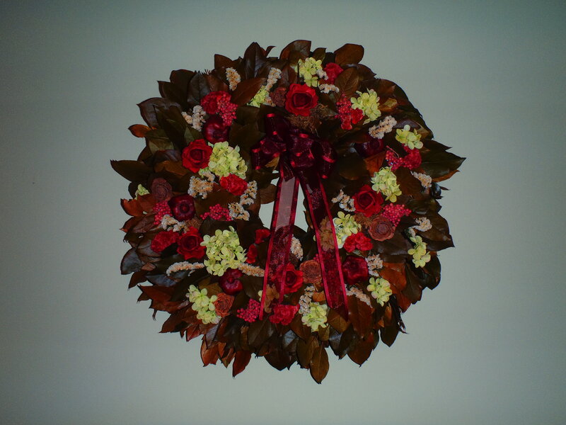Wreath with Red and Green Flowers