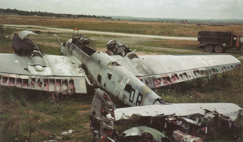Wrecked German aircraft on airfield