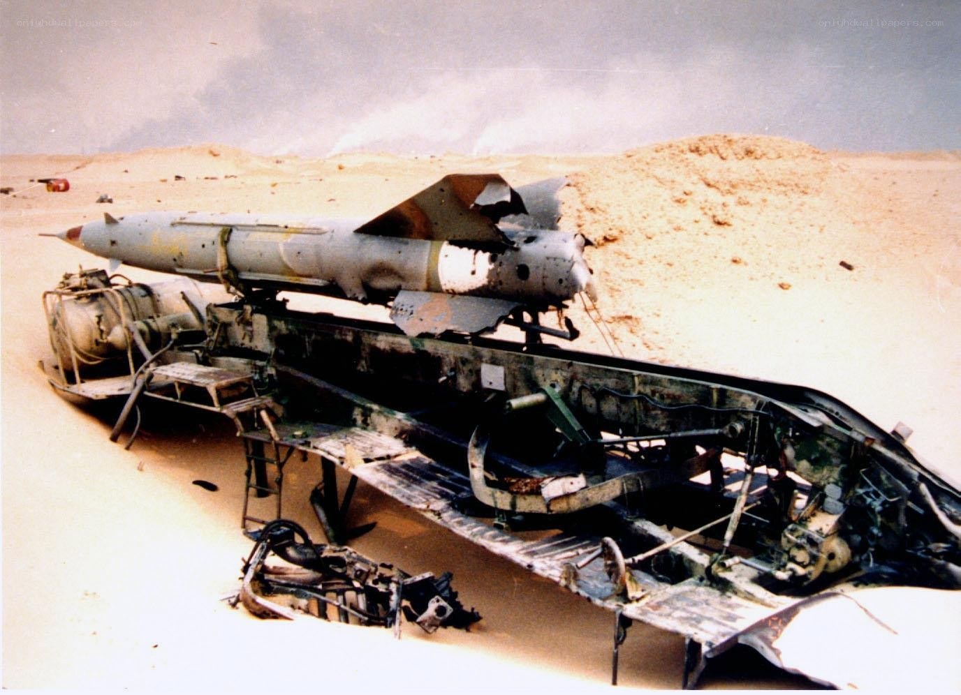Wrecked missile in desert