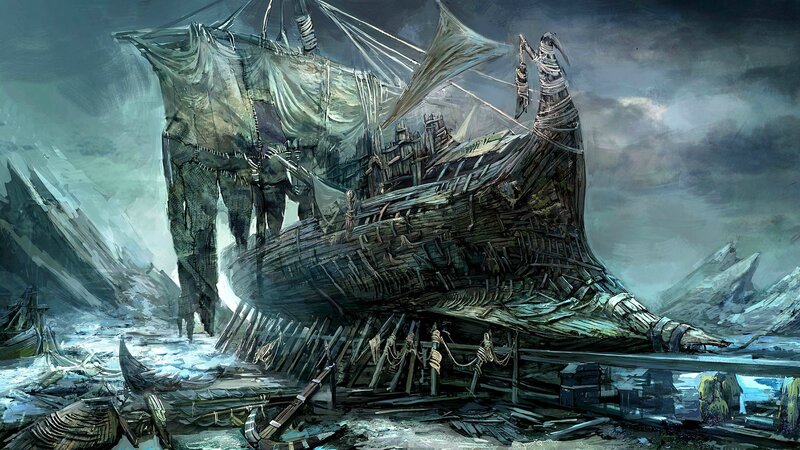 Wrecked Ship in Harbor