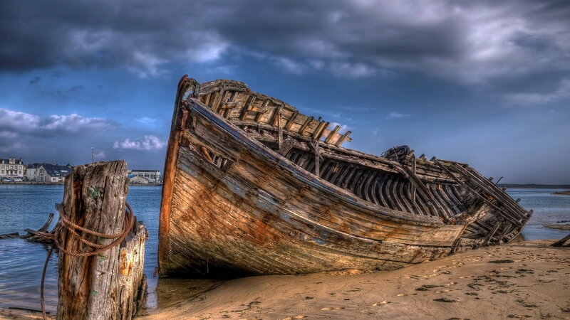 Wrecked Wooden Boat — Blue