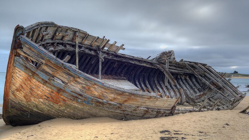 Wrecked Wooden Boat — Brown