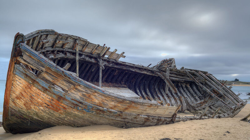 Wrecked Wooden Boat — Gray