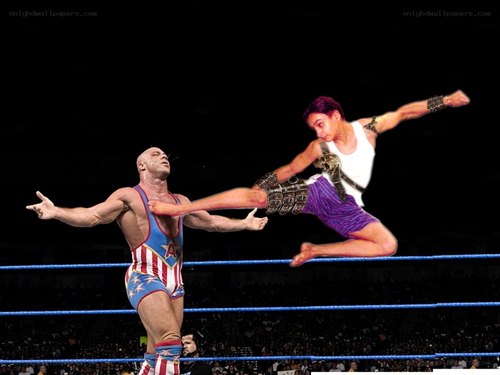 Wrestler and fighter in ring