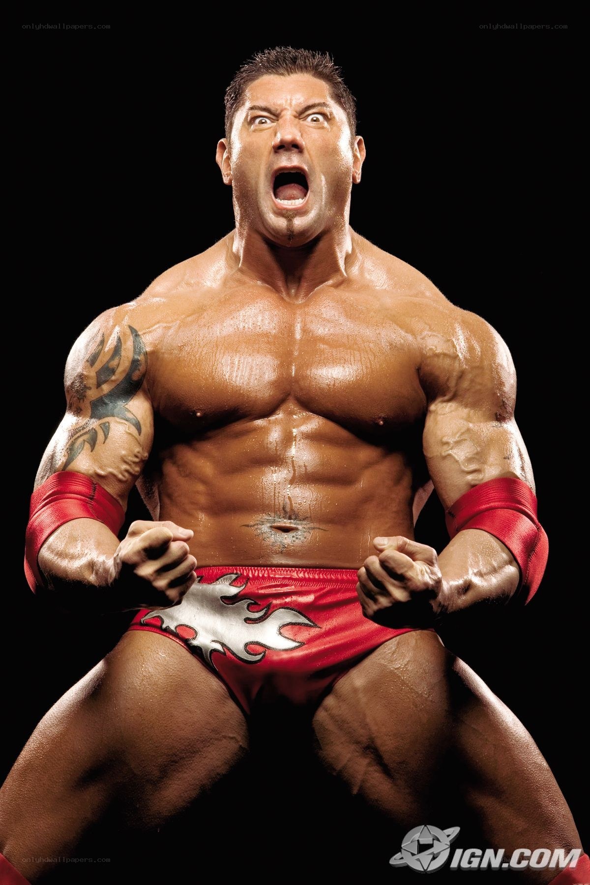 wrestler in red trunks