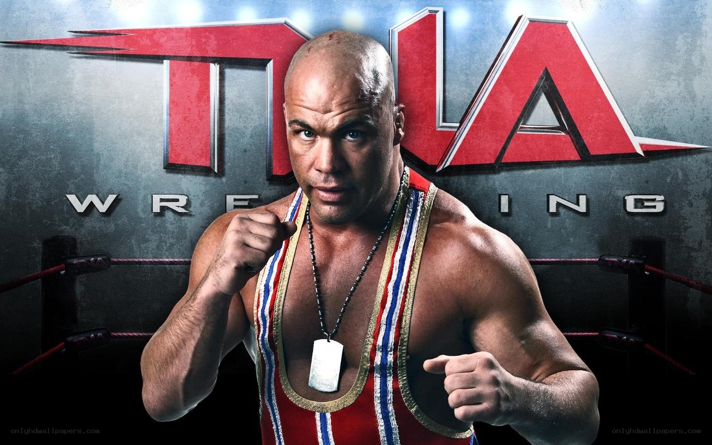 wrestler in ring with TNA logo