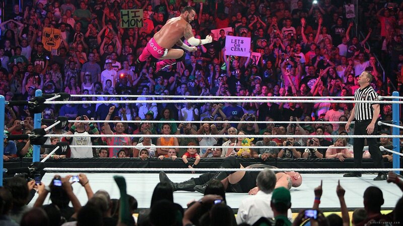 Wrestler Jumping in Ring