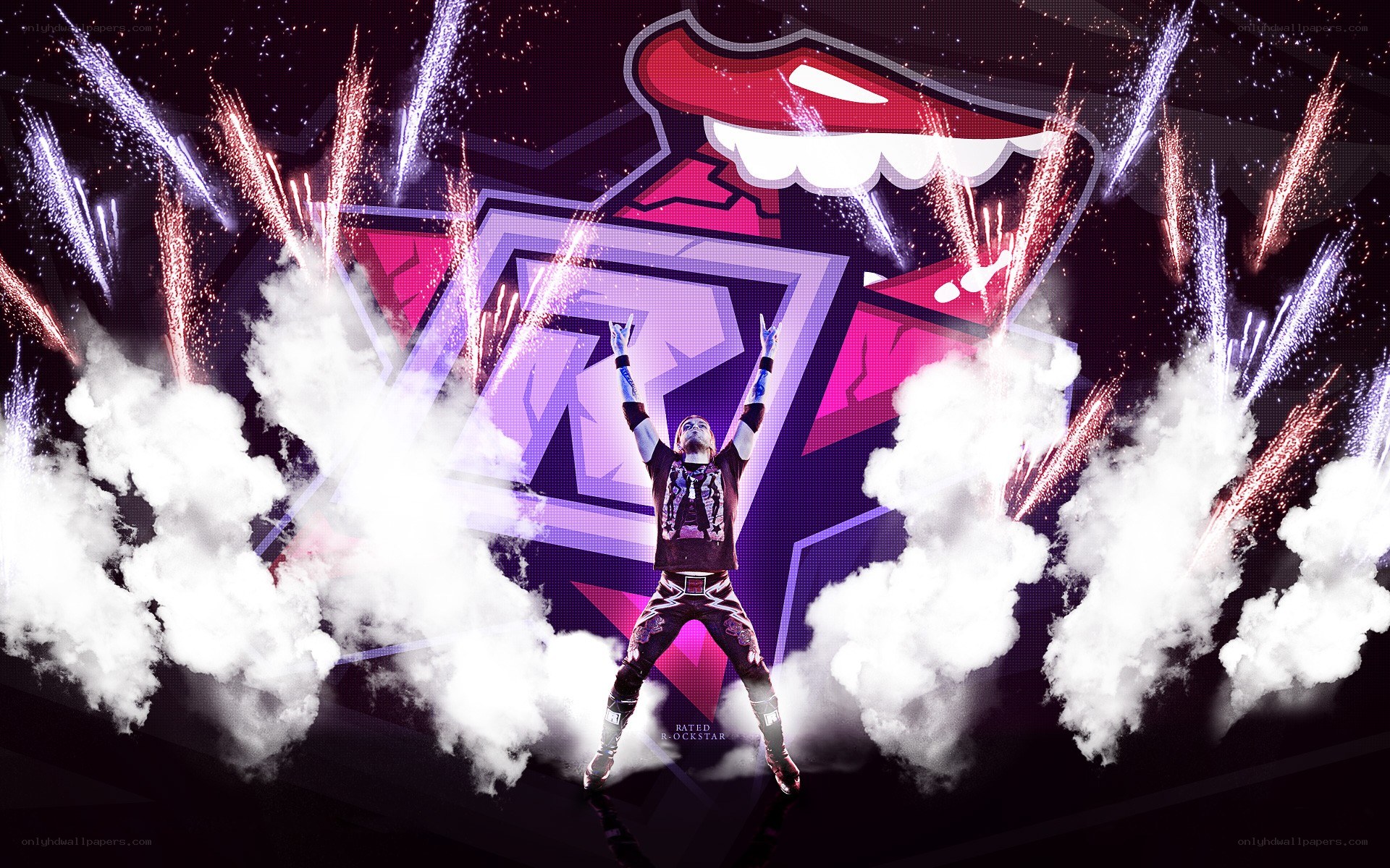 wrestler on stage with fireworks