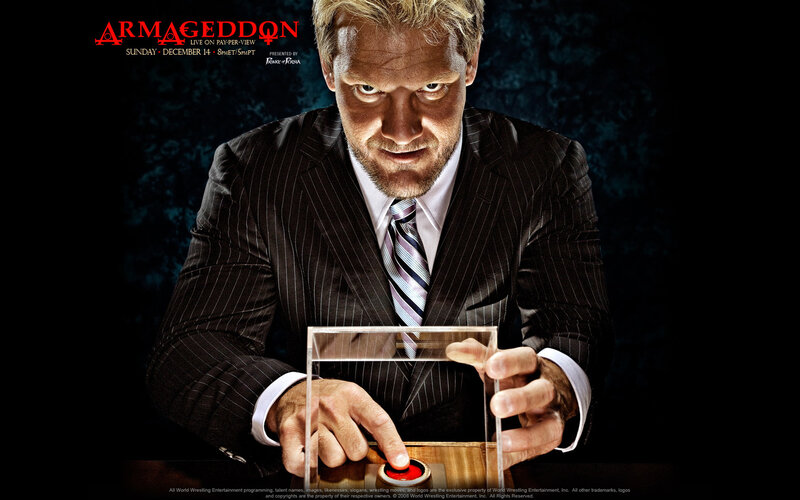 Wrestler pressing red button