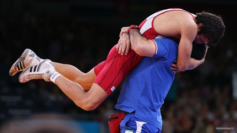 Wrestlers in Action — Blue, Intense