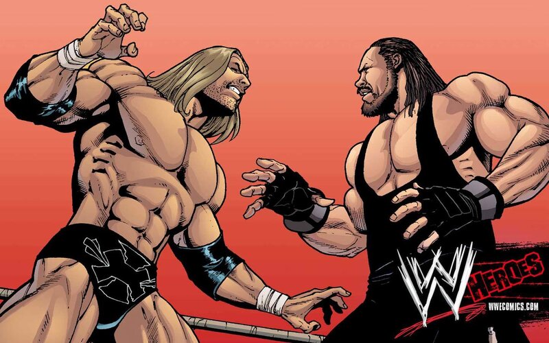Wrestlers in comic book art