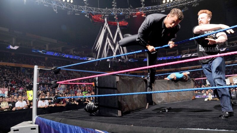 Wrestlers in Ring — Black, Intense, Night, Photograph, Crowd, Ring Ropes, Referee, Blue