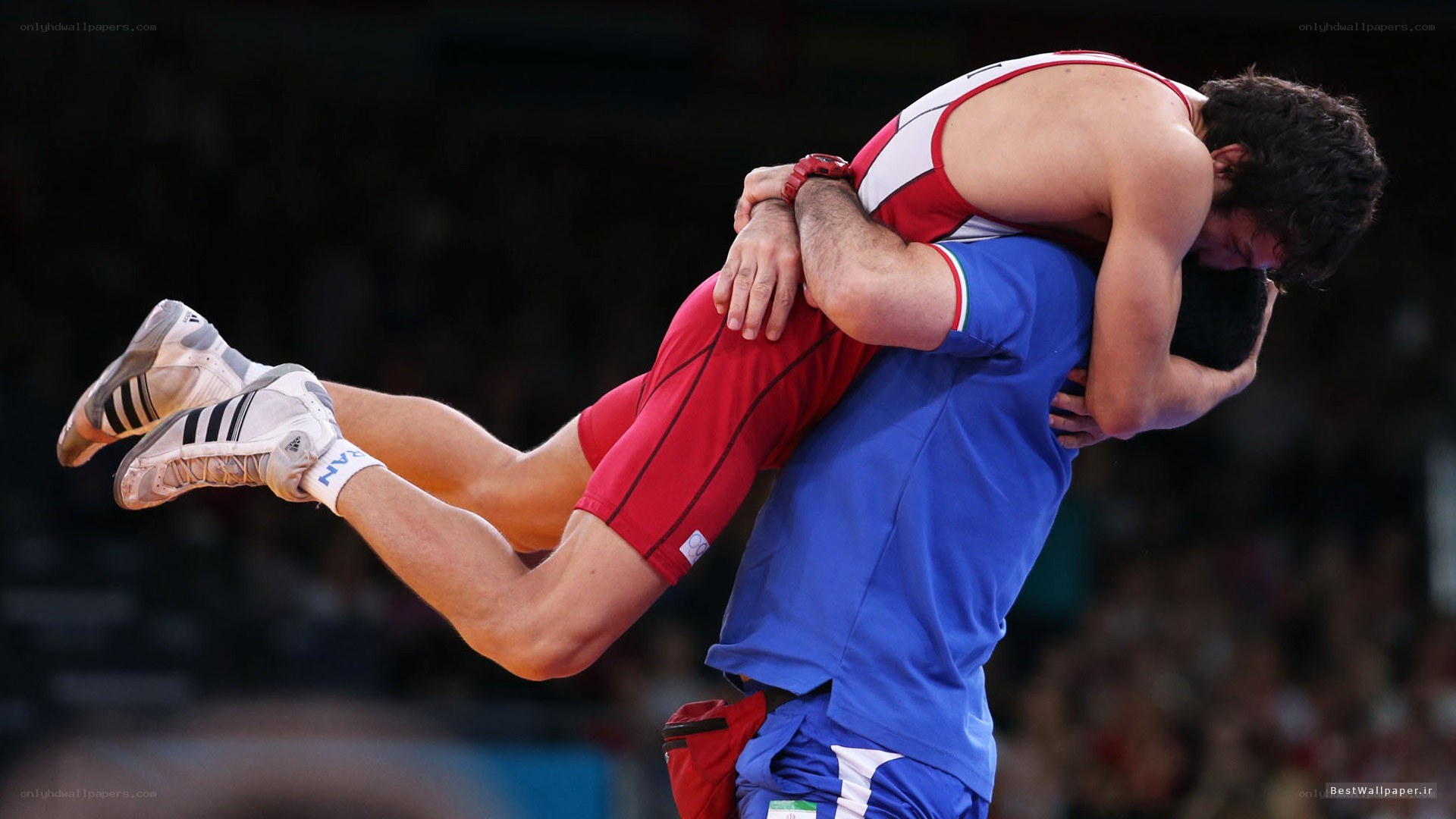 Wrestling match in action