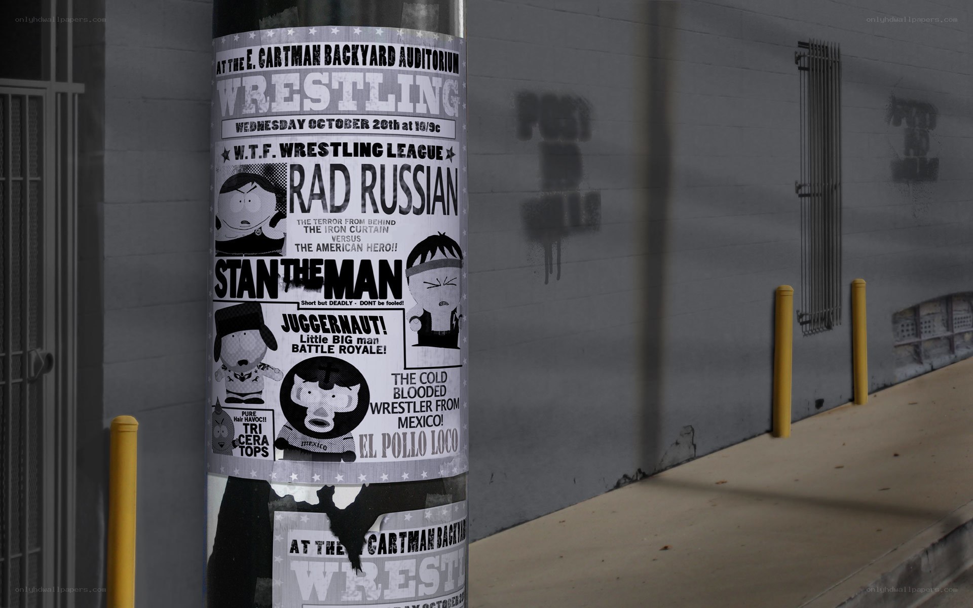 Wrestling poster on a pole