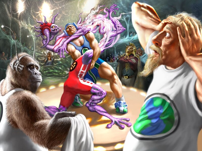 Wrestling with a purple monster