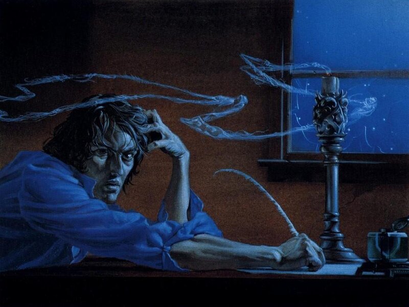 writer at desk with spirits