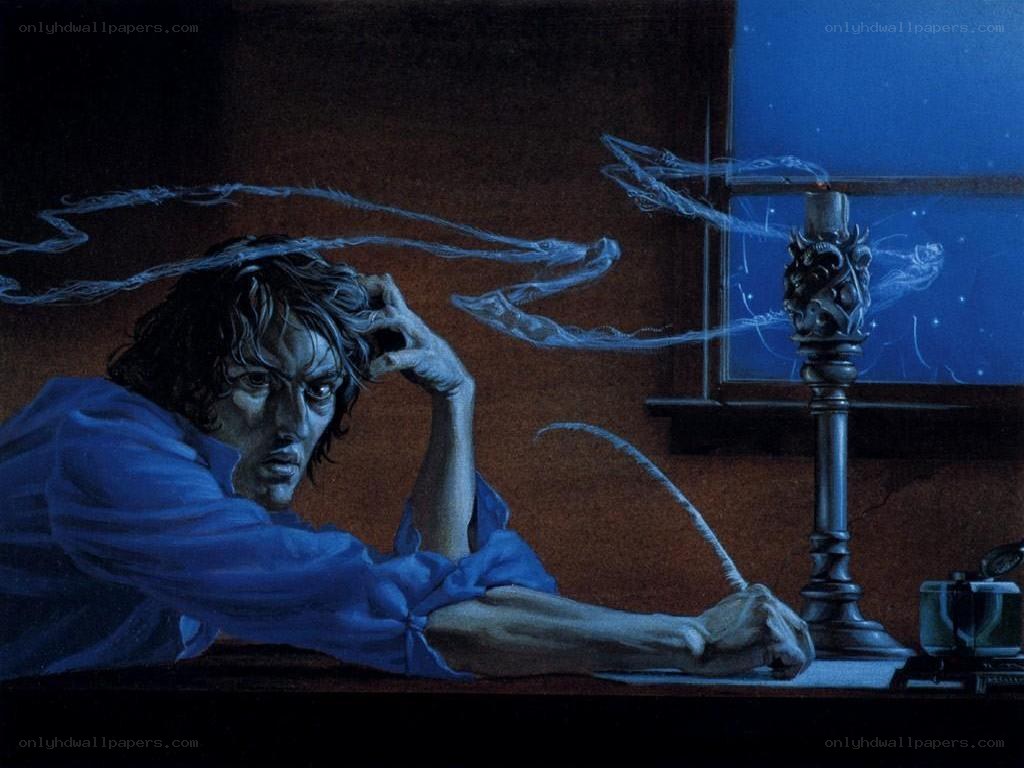 writer at desk with spirits